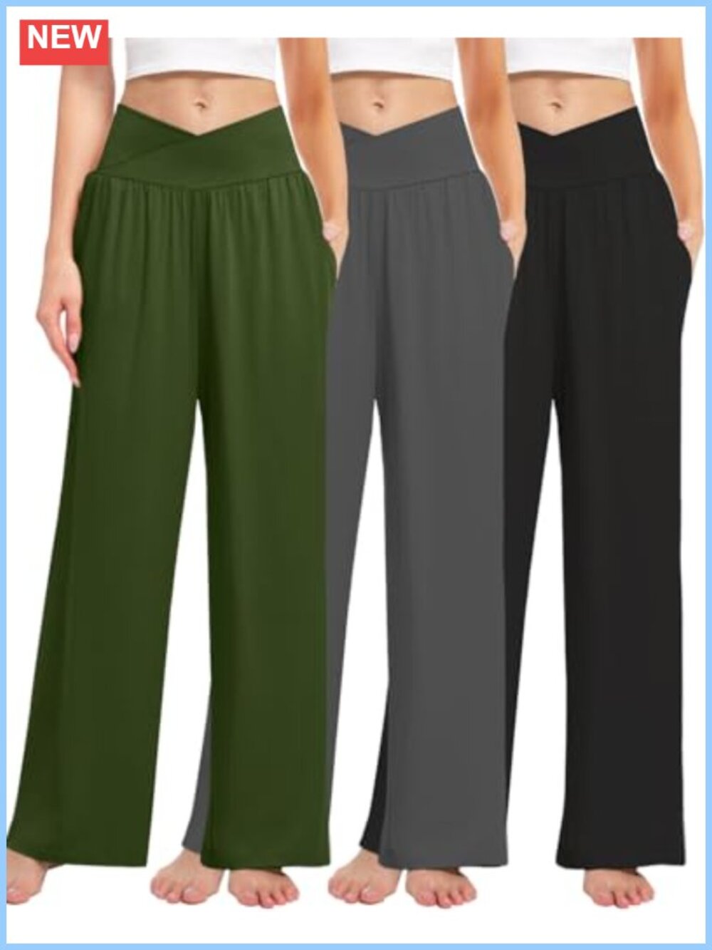 3 Pack Wide Leg Crossover Yoga Pants with Pockets